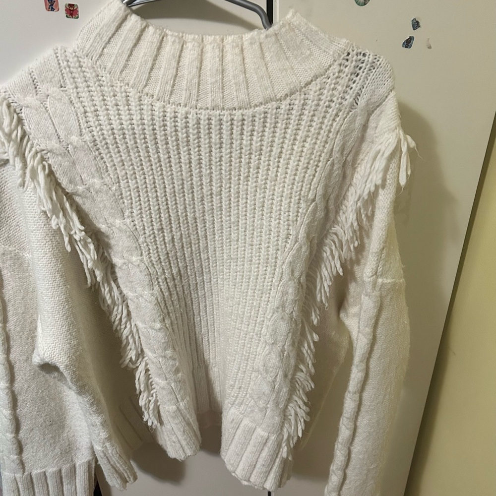 Reitmans Cream Cowl Neck Sweater with Fringe